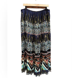 Bila Maxi Skirt Womens L Broomstick Mixed Print‎ Peasant Crochet Boho Whimsigoth